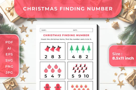 Christmas Finding Number Worksheet - 3 Graphics for Prek