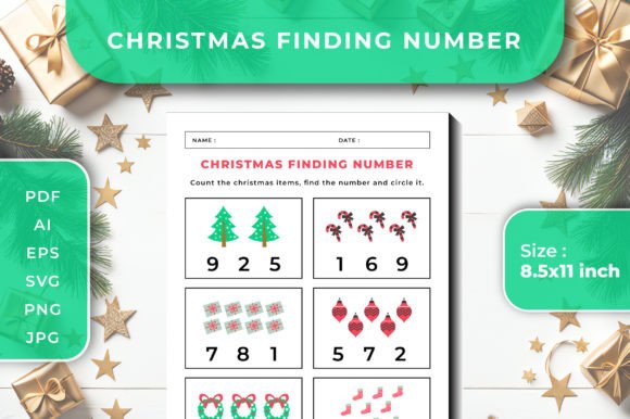 Prek Graphics: Christmas Finding Number Worksheet - 4 Review